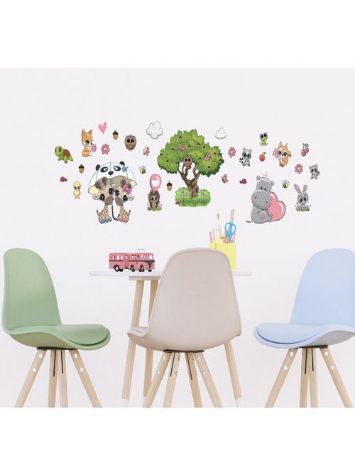 Stickers Animaux mignons - 1 planche 42,5 x 65 cm - Kiabi