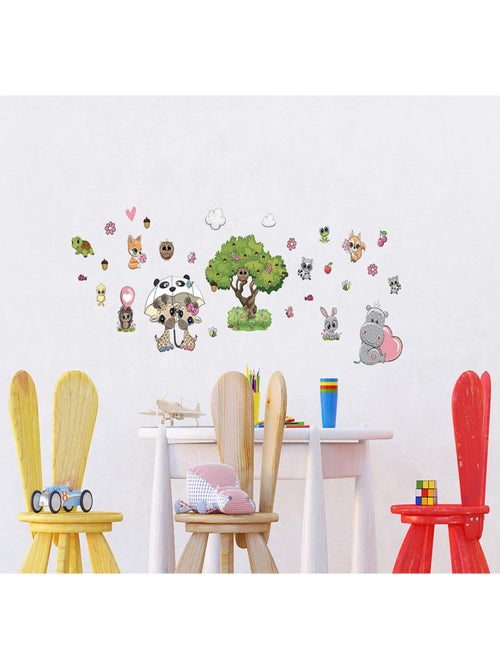 Stickers Animaux mignons - 1 planche 42,5 x 65 cm - Kiabi