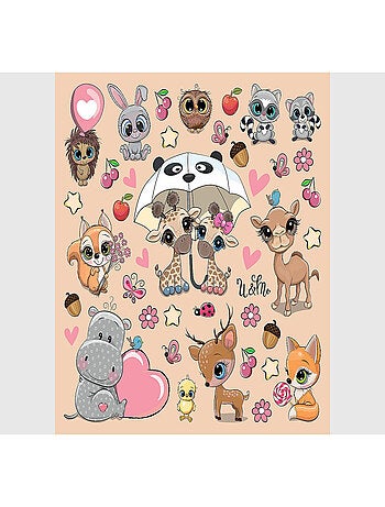 Stickers Animaux mignons - Girafe, Hiboux, Renard, Lapin - 1 planche 30x30cm