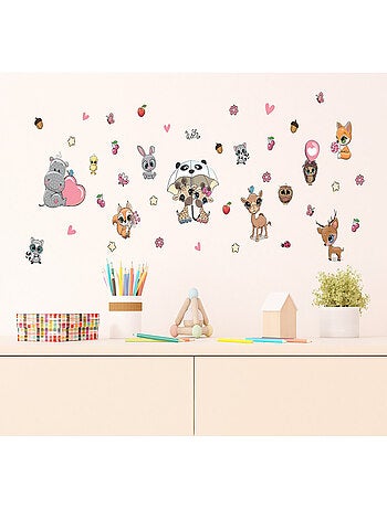 Stickers Animaux mignons - Girafe, Hiboux, Renard, Lapin - 1 planche 30x30cm