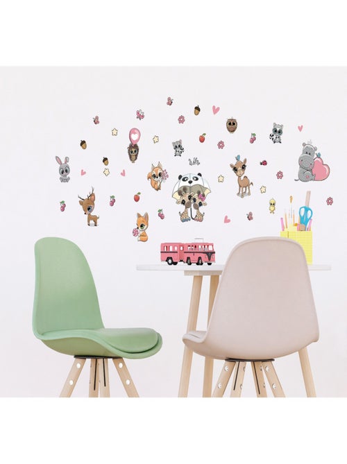 Stickers Animaux mignons - Girafe, Hiboux, Renard, Lapin - 1 planche 30x30cm - Kiabi