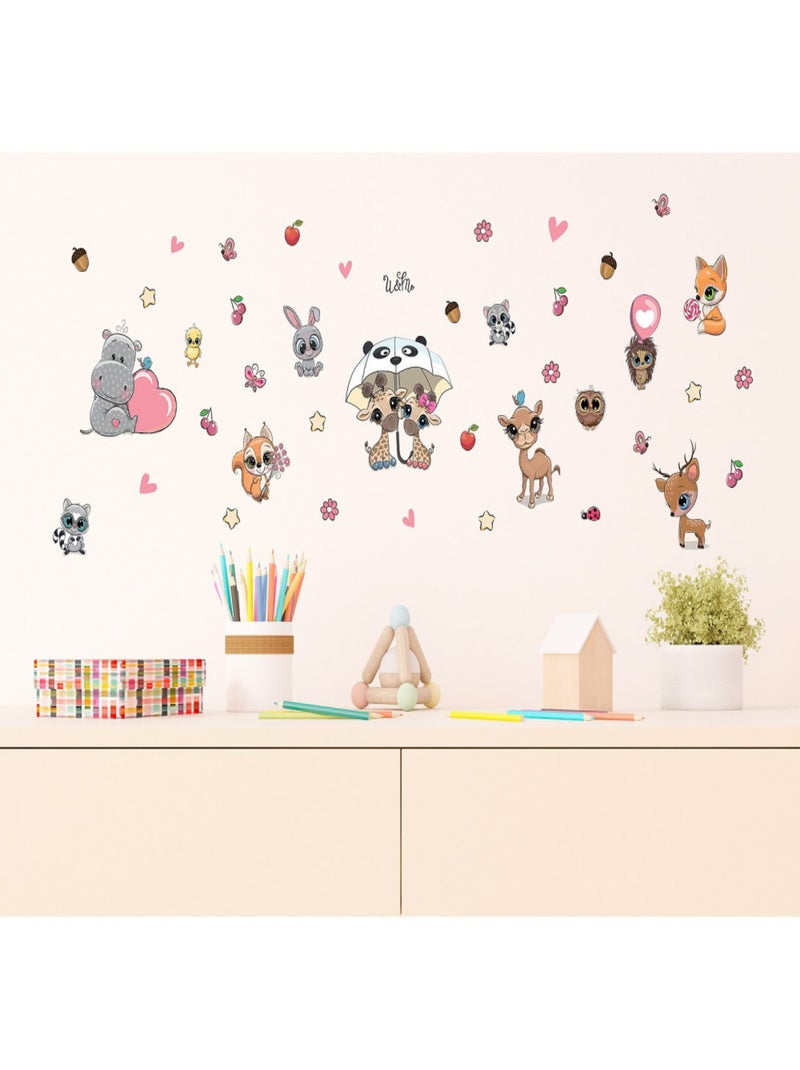 Stickers Animaux mignons - Girafe, Hiboux, Renard, Lapin - 1 planche 30x30cm Multicolore - Kiabi