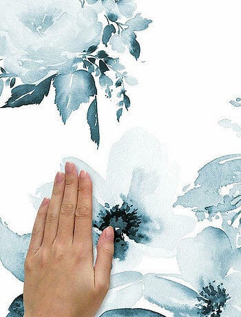 Stickers aquarelle florale géante bleue