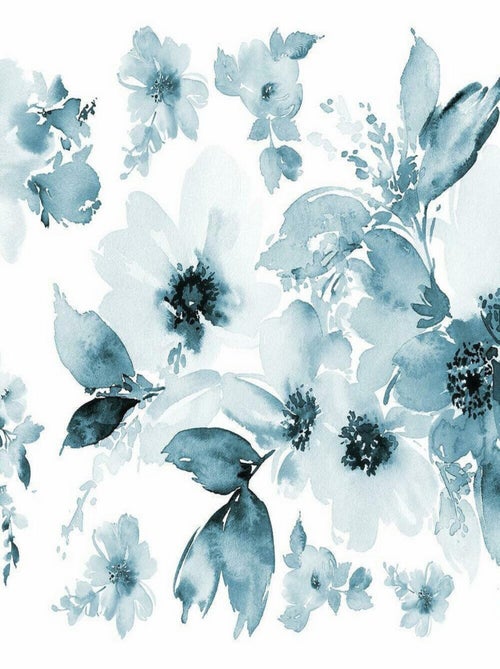 Stickers aquarelle florale géante bleue - Kiabi