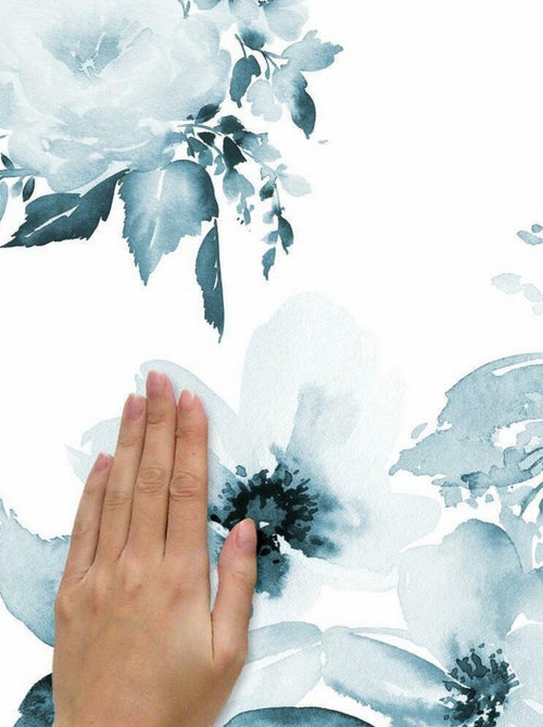 Stickers aquarelle florale géante bleue - Kiabi