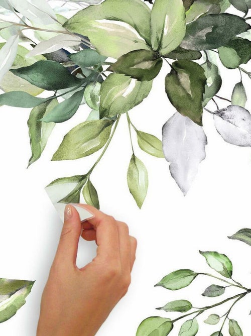 Stickers aquarelle florale géante verte - Kiabi