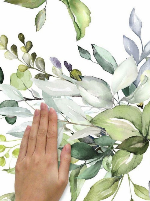 Stickers aquarelle florale géante verte - Kiabi