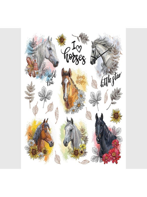 Stickers avec 6 chevaux - 1 planche 30x30 cm - Kiabi