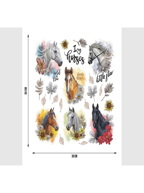 Stickers avec 6 chevaux - 1 planche 30x30 cm - Kiabi