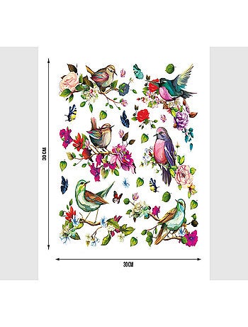 Stickers avec 6 petits oiseaux - 1 planche 30x30 cm
