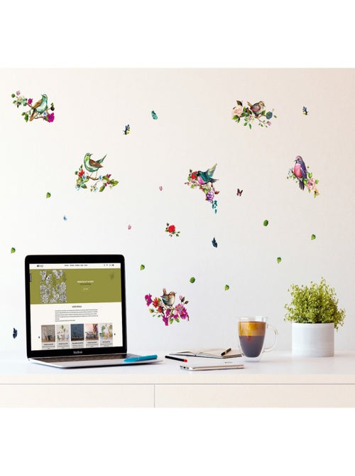 Stickers avec 6 petits oiseaux  - 1 planche 30x30 cm - Kiabi