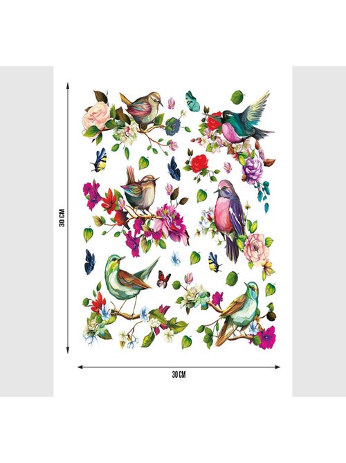 Stickers avec 6 petits oiseaux  - 1 planche 30x30 cm - Kiabi
