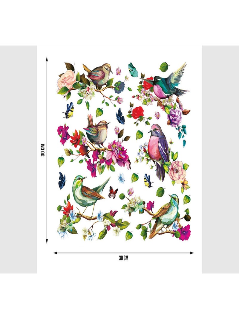 Stickers avec 6 petits oiseaux  - 1 planche 30x30 cm Multicolore - Kiabi