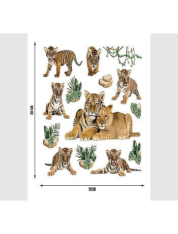 Stickers avec 8 tigres - 1 planche 30x30 cm