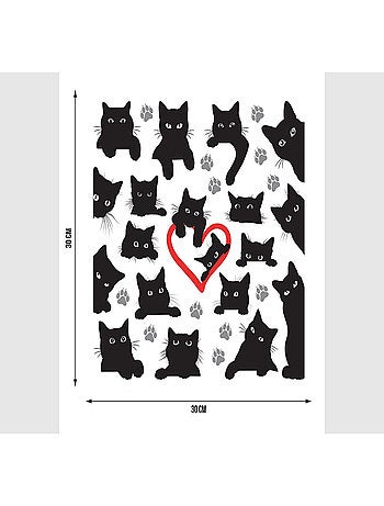 Stickers avec des chats noirs - 1 planche 30x30 cm