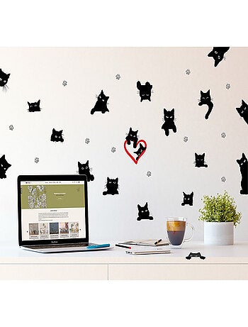 Stickers avec des chats noirs - 1 planche 30x30 cm