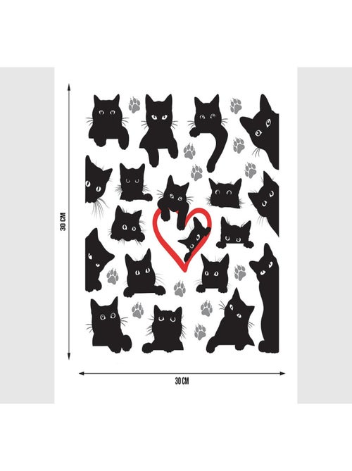 Stickers avec des chats noirs  - 1 planche 30x30 cm - Kiabi