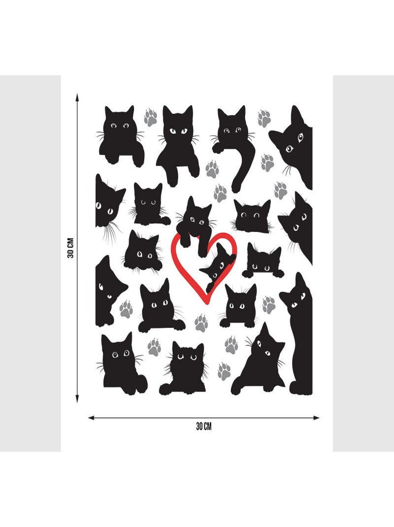 Stickers avec des chats noirs  - 1 planche 30x30 cm Multicolore - Kiabi