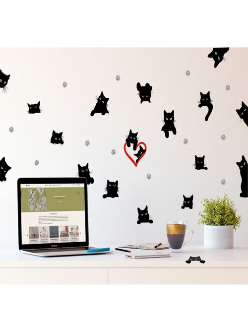 Stickers avec des chats noirs  - 1 planche 30x30 cm - Kiabi