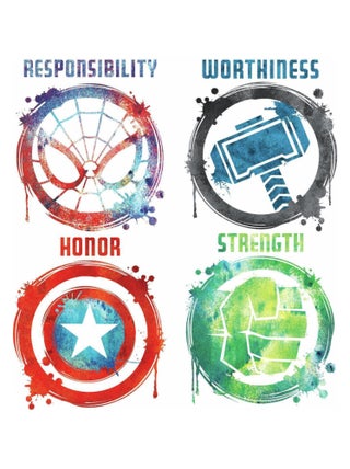 Stickers Avengers repositionnables 4 Logo des Super-héros en dessin Marvel 92,7CM X 21,9CM