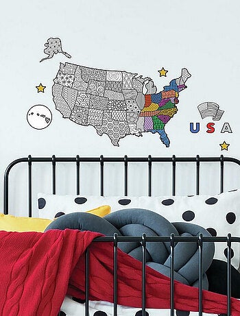 Stickers carte des états unis à colorier