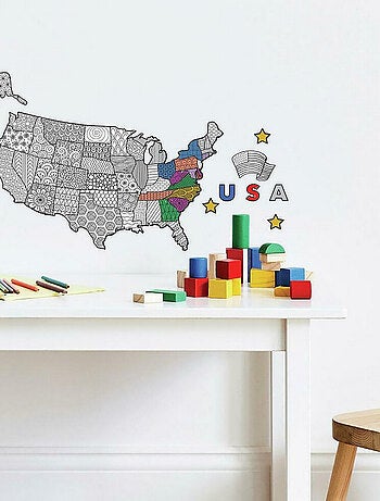 Stickers carte des états unis à colorier