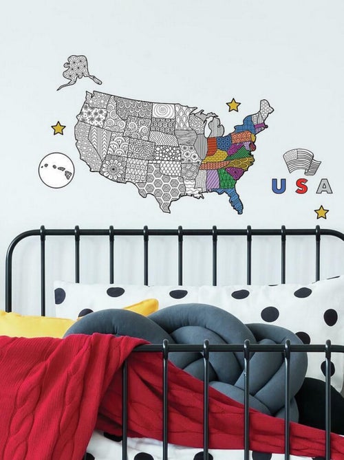 Stickers carte des états unis à colorier - Kiabi