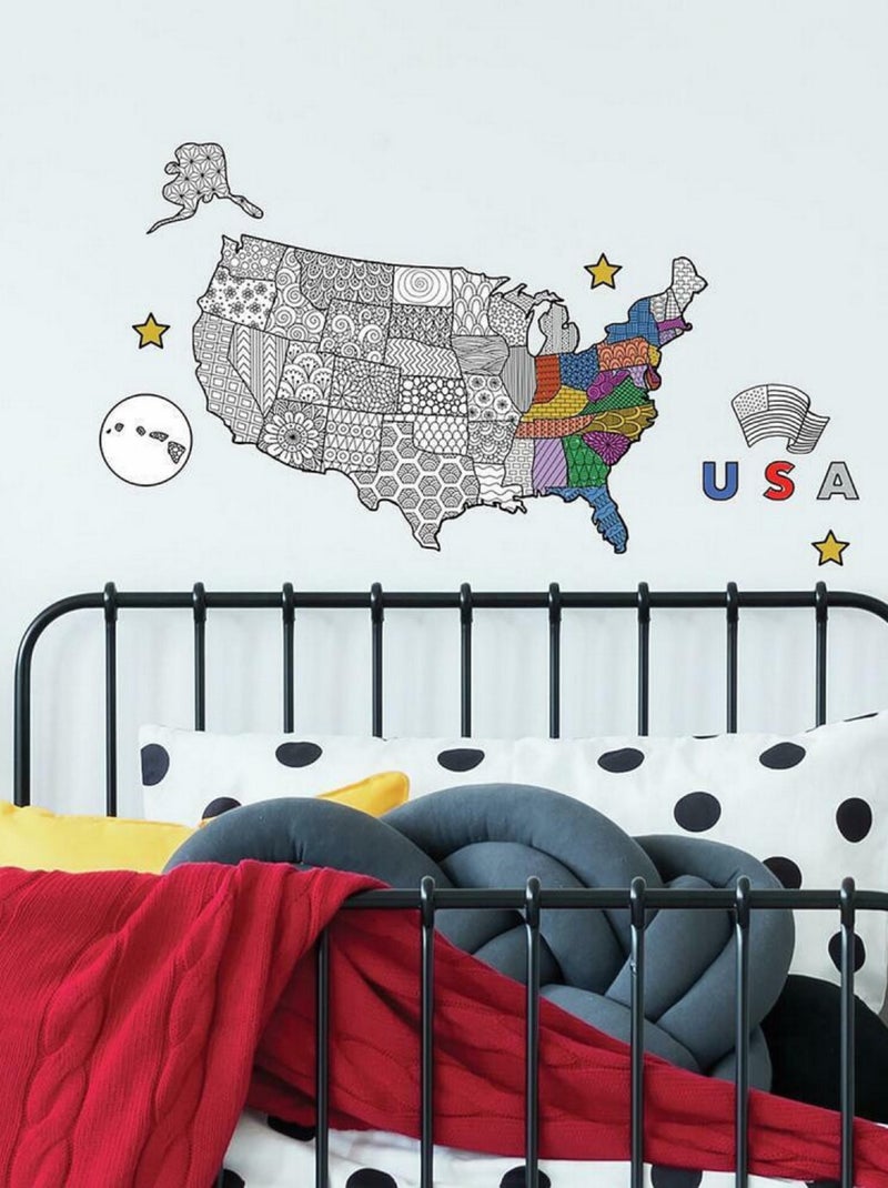 Stickers carte des états unis à colorier Noir Noir - Kiabi