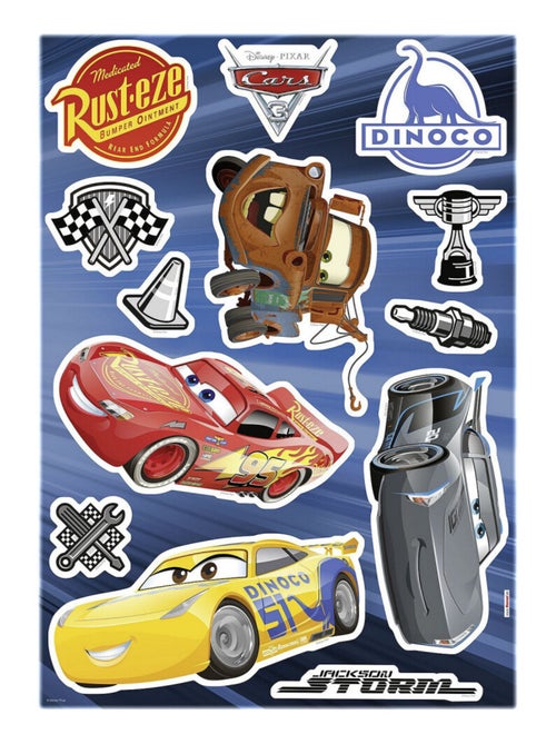 Stickers Fênêtre Disney Cars 3 Flash Mc Queen, Jackson Storm, Cruz Ramirez et Hook 31x31cm - Kiabi