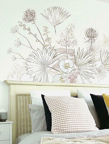 Stickers feuilles de palmiers et fleurs géant