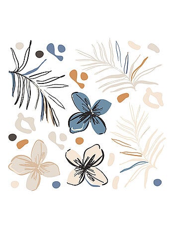 Stickers fleurs bleues et fougère - 1 planche 30x30cm