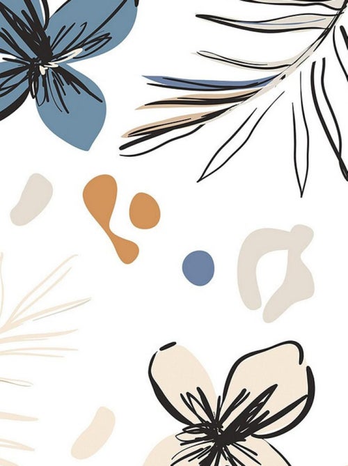 Stickers fleurs bleues et fougère - 1 planche 42,5 x 65 cm - Kiabi