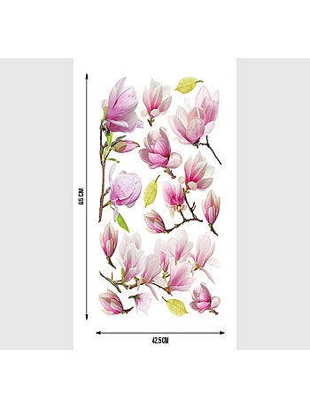 Stickers Fleurs Magnolia avec des Feuilles Vertes - 1 planche 42,5 x 65 cm