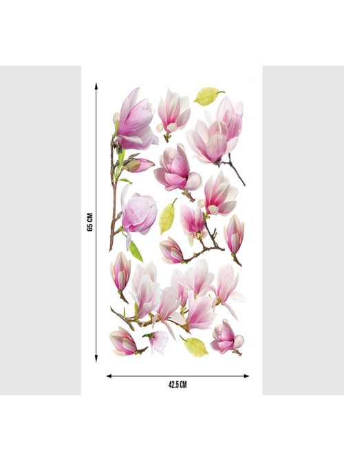 Stickers Fleurs Magnolia avec des Feuilles Vertes - 1 planche 42,5 x 65 cm - Kiabi