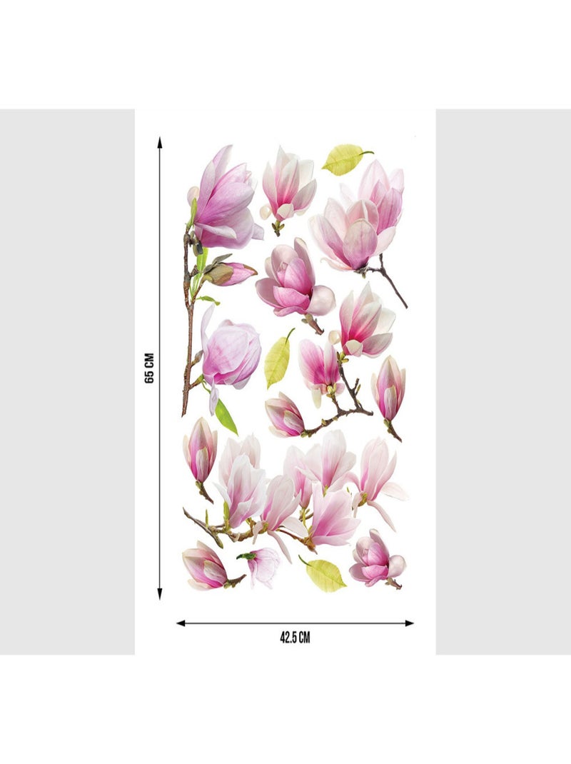 Stickers Fleurs Magnolia avec des Feuilles Vertes - 1 planche 42,5 x 65 cm Rose - Kiabi