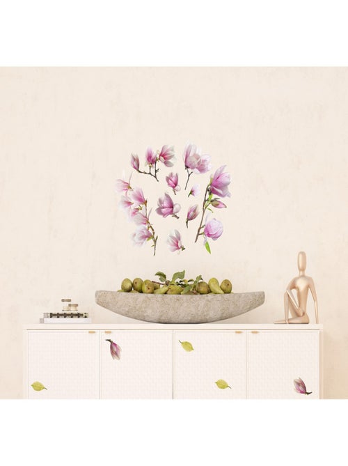 Stickers Fleurs Magnolia avec des Feuilles Vertes - 1 planche 42,5 x 65 cm - Kiabi