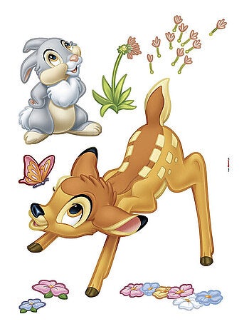 Stickers géant Bambi & Panpan Disney avec des fleurs colorées