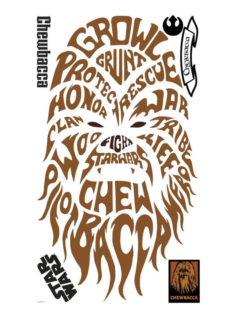 Stickers Géant Chewbacca Typographique Star Wars Marron - Kiabi