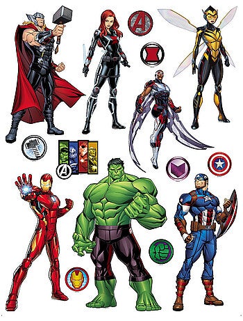 Stickers Géant Marvel Avengers 7 personnages - Planche de 65 CM x 85 CM
