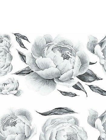 Stickers géant Pivoines noires et blanches