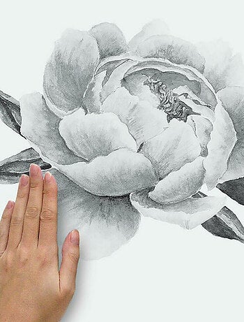 Stickers géant Pivoines noires et blanches