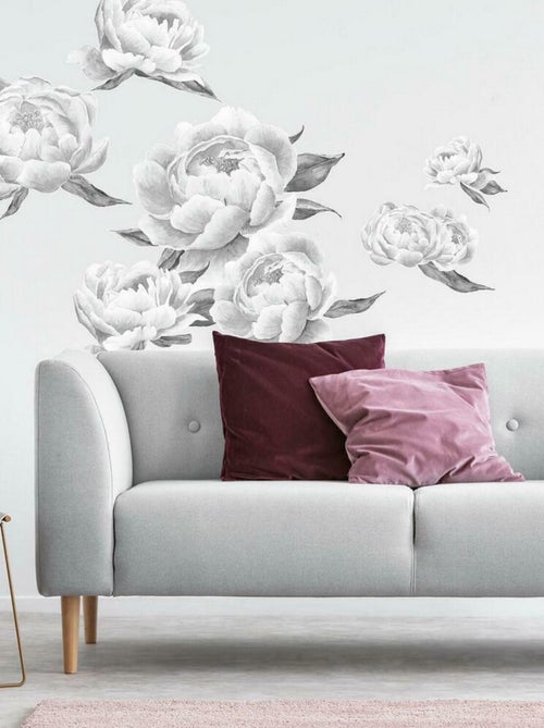 Stickers géant Pivoines noires et blanches - Kiabi