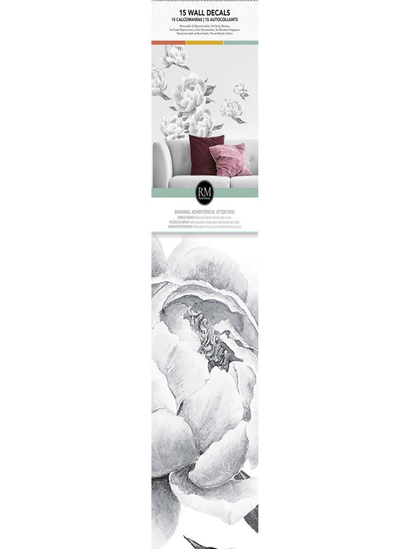 Stickers géant Pivoines noires et blanches Noir Noir - Kiabi