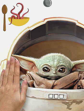 Stickers Mandalorian Bébé Yoda alias Grogu dans son berceau volant