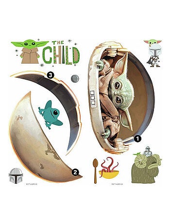 Stickers Mandalorian Bébé Yoda alias Grogu dans son berceau volant