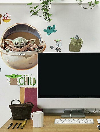 Stickers Mandalorian Bébé Yoda alias Grogu dans son berceau volant