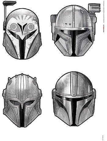 Stickers muraux- star wars the mandalorian helmets - 4 pièces