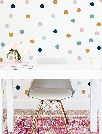 Stickers Muraux à Pois Rose, Jaune et Bleu