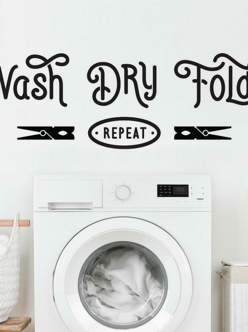 Stickers Muraux Citation -Wash, Dry, Fold- Lavez, Séchez et Pliez Noir Noir - Kiabi