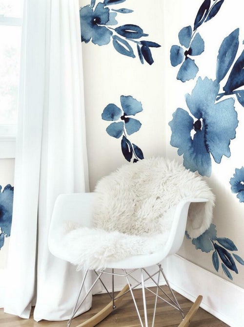Stickers muraux géant fleurs bleues - Kiabi